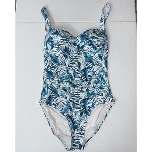 Niptuck Swim Women’s Floral One Piece Swimsuit Teal Blue White Size 6